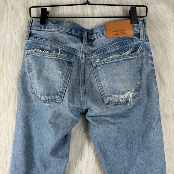 Moussy Howa Distressed Tapered Jeans Medium Wash Blue Mid Waist Ripped Crop 25 - Picture 8 of 14